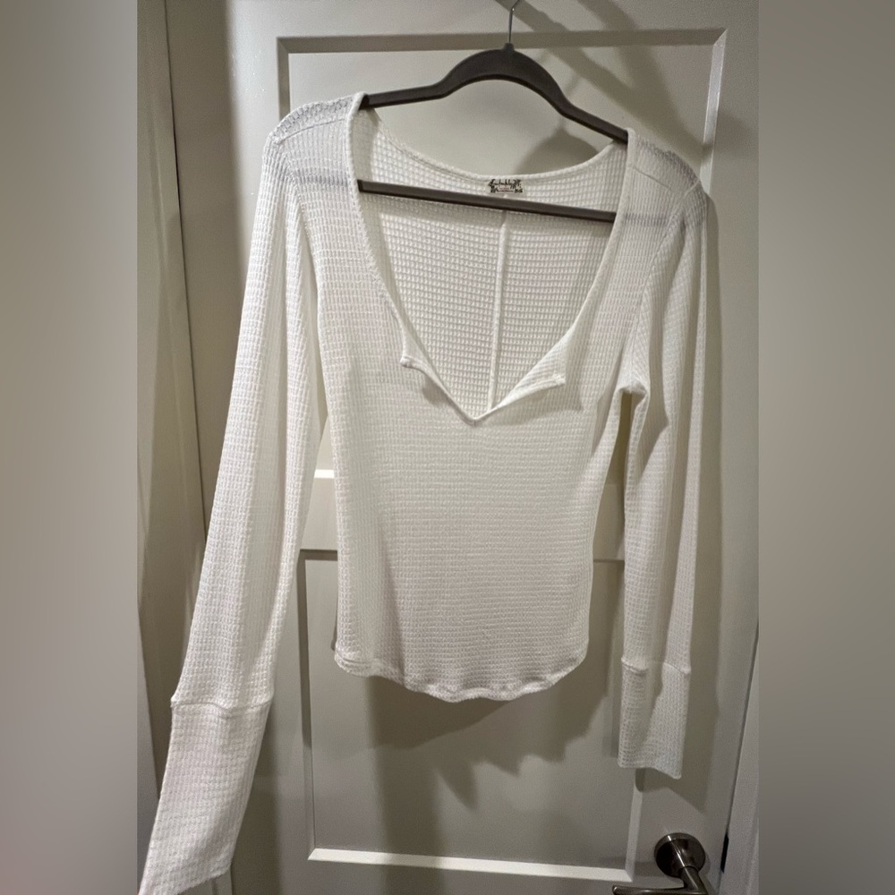 Free People White Waffle Knit Long Sleeve Top - Picture 2 of 4